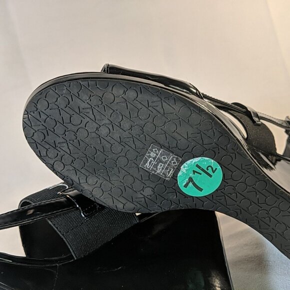 Calvin Klein BETHAN Black Strap Logo Heels 7.5 Black Wedge Patent 34E09131 Sling - Picture 9 of 12